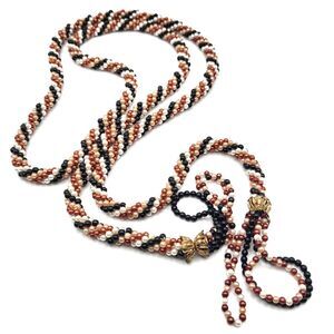Vintage Multicolor Glass Pearl Torsade Necklace Twisted Rope 45in